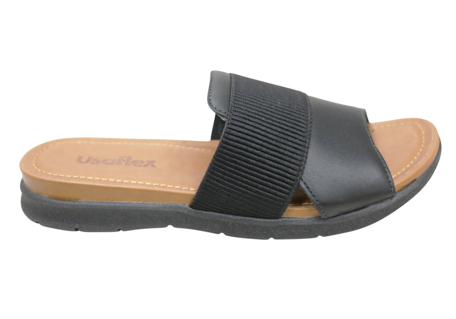 Usaflex Deja Womens Comfort Leather Slides Sandals Made In Brazil