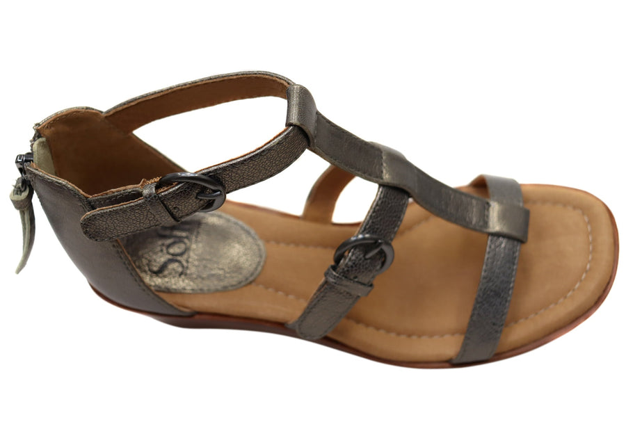 Sofft Gaige Womens Leather Wedge Sandals With Comfort Footbed