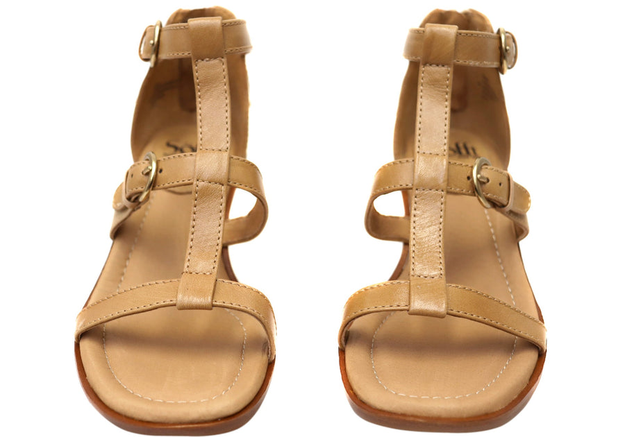 Sofft Gaige Womens Leather Wedge Sandals With Comfort Footbed