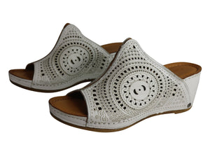Orizonte Dora Womens European Leather Comfortable Wedge Slides Sandals