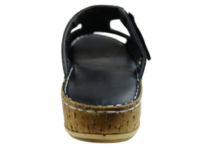 Orizonte Saffron Womens European Comfortable Leather Slides Sandals