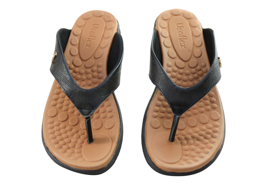 Usaflex Grove Womens Comfort Leather Thongs Sandals Made In Brazil