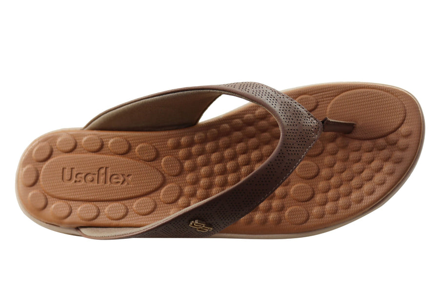 Usaflex Grove Womens Comfort Leather Thongs Sandals Made In Brazil