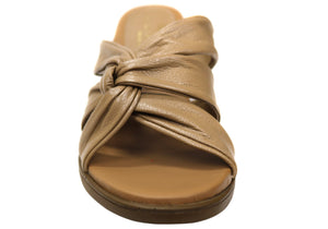 Opananken Navi Womens Comfortable Leather Mid Heel Slides Sandals