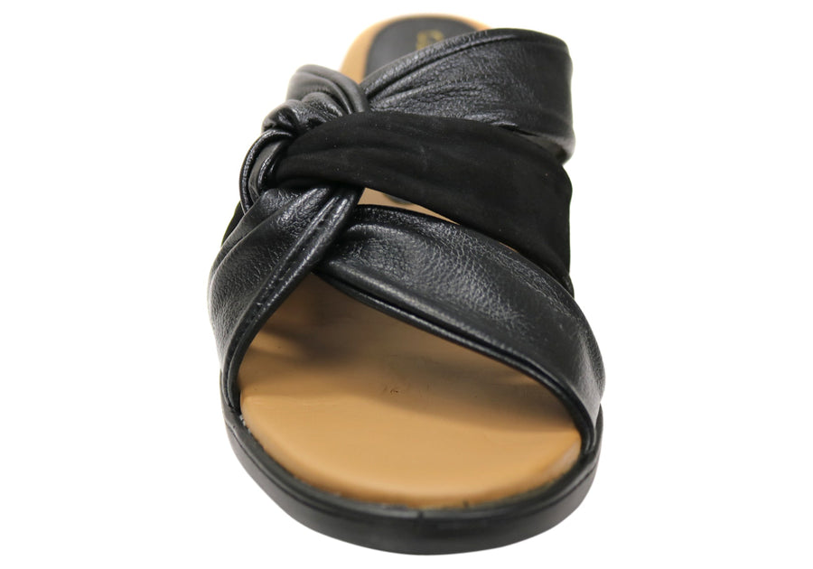 Opananken Navi Womens Comfortable Leather Mid Heel Slides Sandals