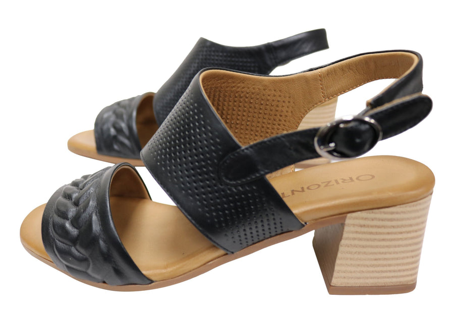 Orizonte Mindi Womens European Leather Mid Heel Comfortable Sandals