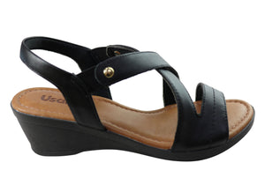 Usaflex Amboree Womens Comfort Leather Wedge Sandals Made In Brazil
