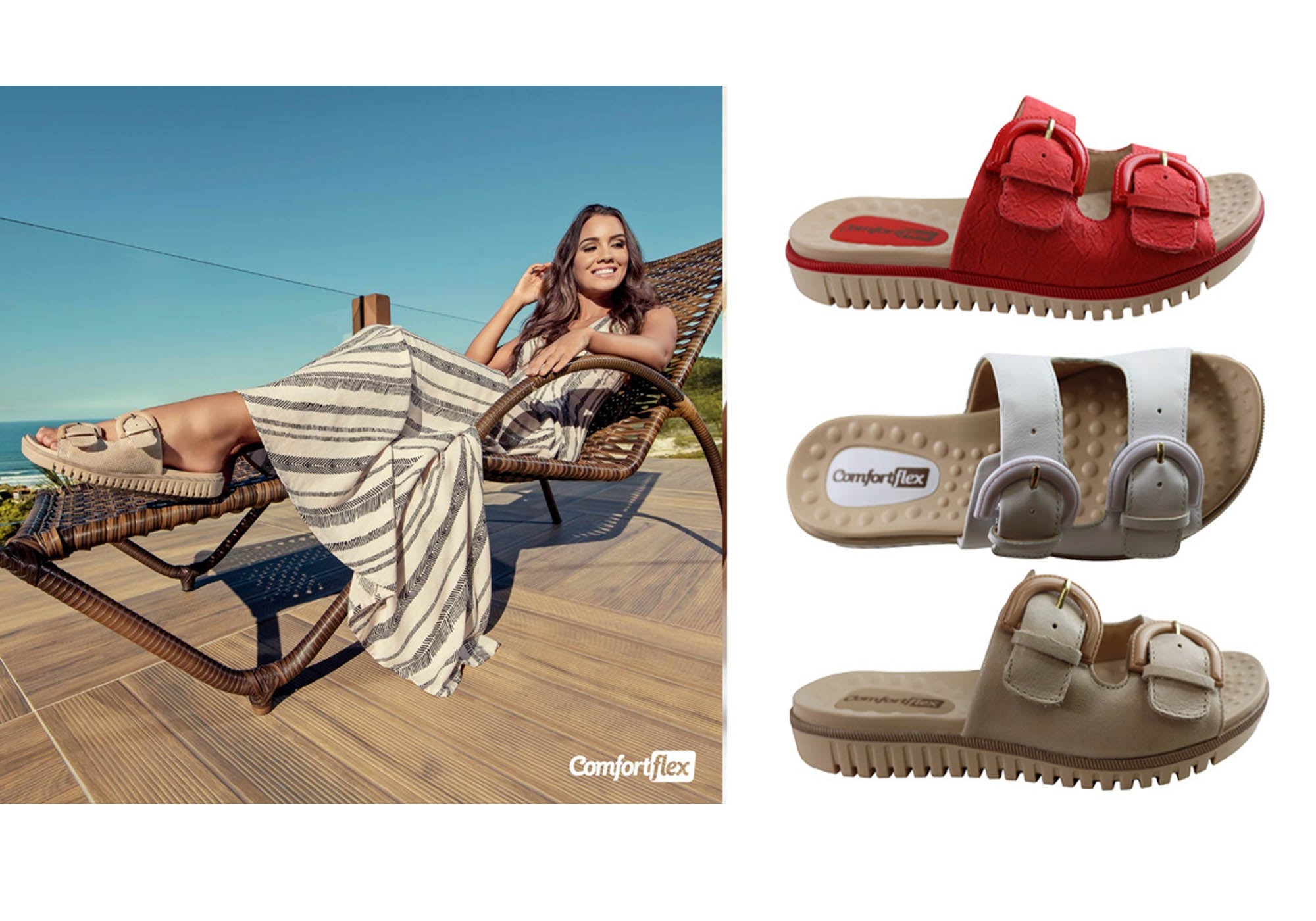 Comfortflex Womens Leather Slides Sandals Made In Brazil