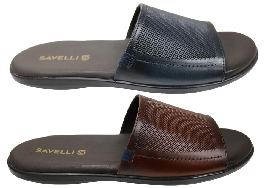 Savelli Pete Mens Comfortable Leather Slides Sandals Made In Brazil