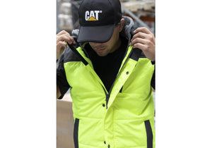 Caterpillar Mens Comfortable Durable Hi Vis Hooded Work Vest