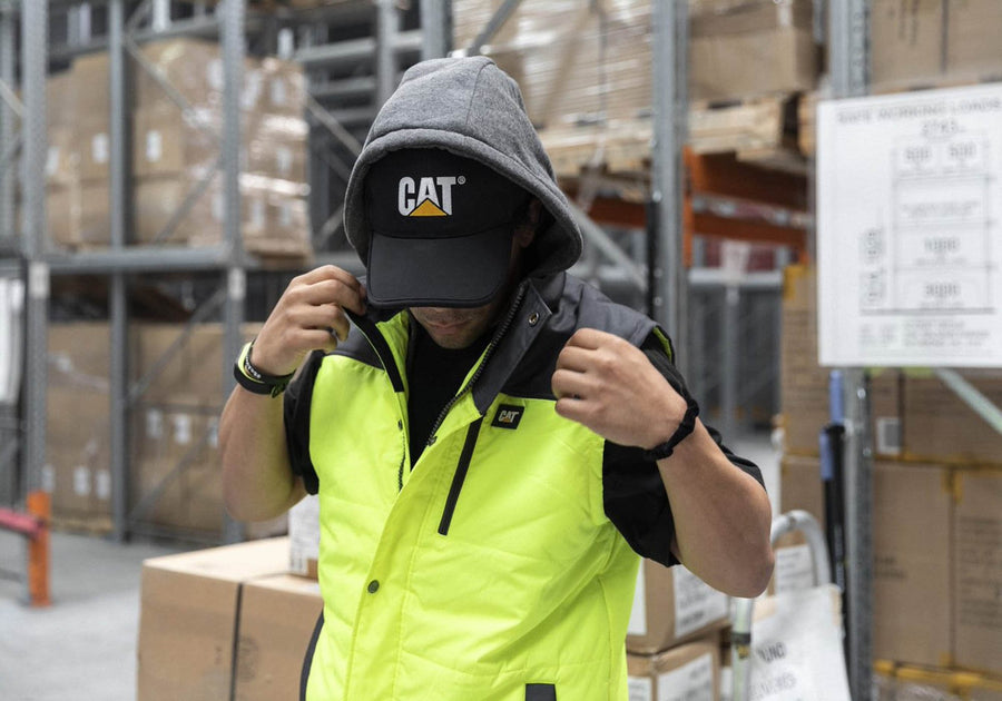 Caterpillar Mens Comfortable Durable Hi Vis Hooded Work Vest