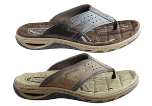 Pegada Phillip Mens Leather Cushioned Thongs Sandals Made In Brazil