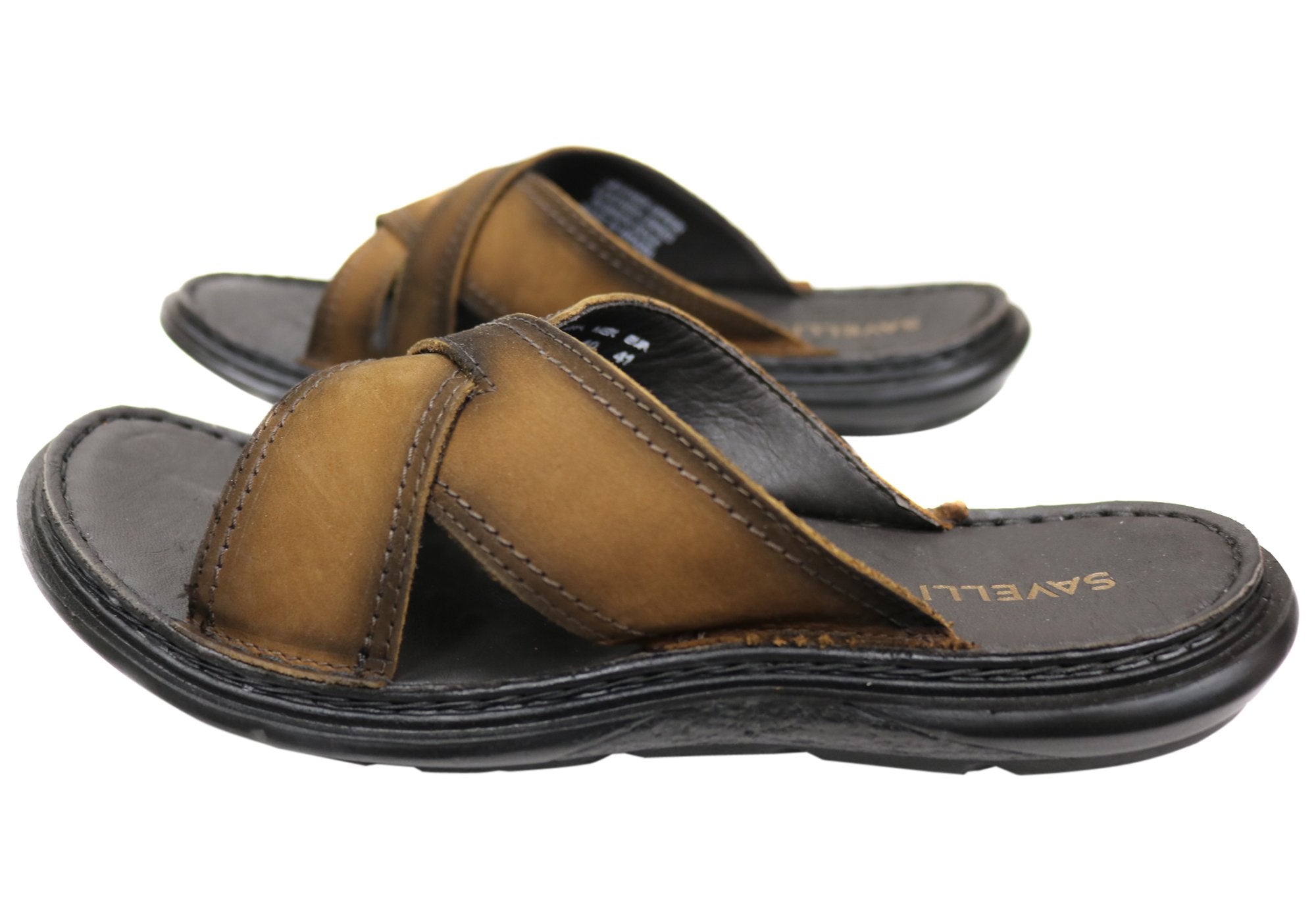 Savelli Kobes Mens Leather Comfort Slide Sandals Made In Brazil