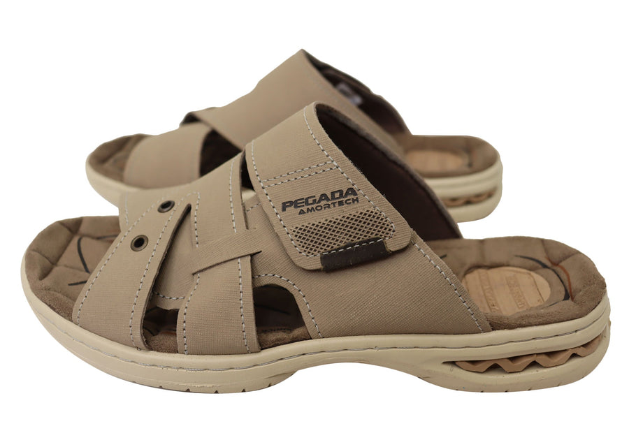 Pegada Islander Mens Comfortable Leather Slides Sandals Made In Brazil