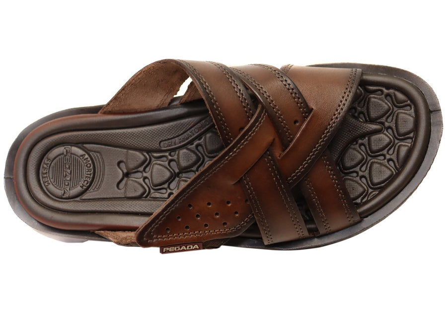 Pegada Freddie Mens Comfortable Leather Slides Sandals Made In Brazil