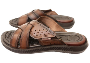 Pegada Freddie Mens Comfortable Leather Slides Sandals Made In Brazil