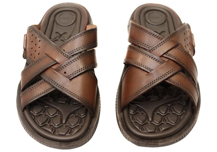 Pegada Freddie Mens Comfortable Leather Slides Sandals Made In Brazil