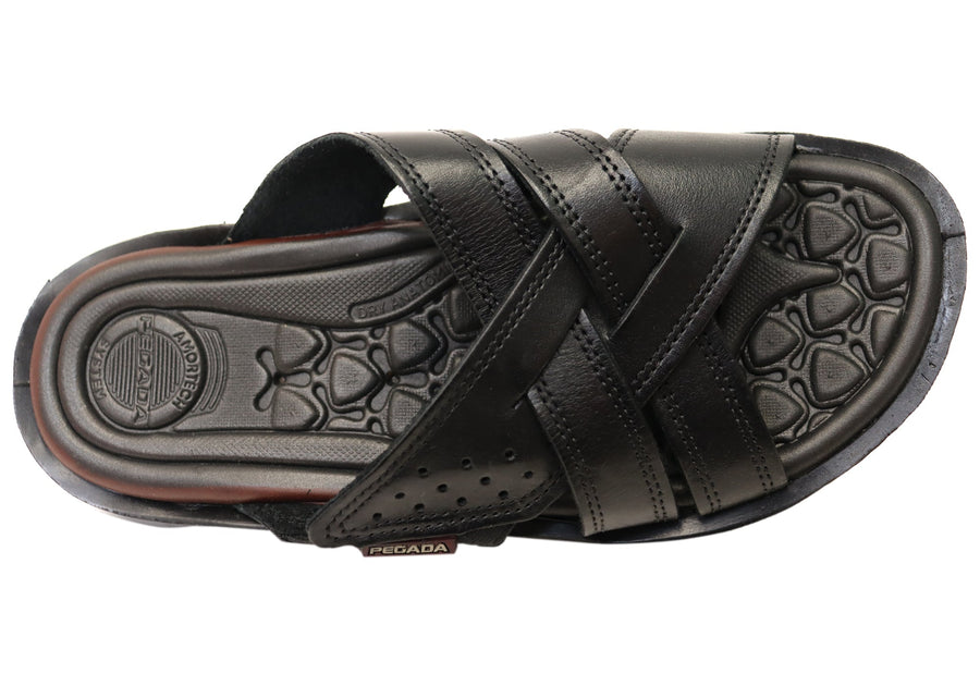 Pegada Freddie Mens Comfortable Leather Slides Sandals Made In Brazil