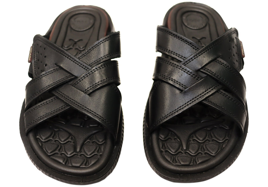 Pegada Freddie Mens Comfortable Leather Slides Sandals Made In Brazil