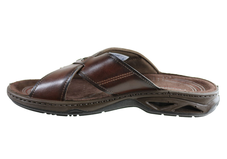 Pegada Jefferson Mens Leather Comfortable Slide Sandals Made In Brazil