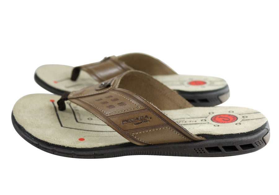 Pegada Villa Mens Leather Cushioned Thongs Sandals Made In Brazil