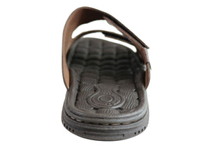 Pegada Fletcher Mens Cushioned Leather Slide Sandals Made In Brazil