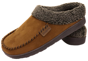 Dearfoam Mens Brendan Microfiber Suede Clog with Whipstitch Slippers