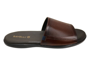 Savelli Pete Mens Comfortable Leather Slides Sandals Made In Brazil