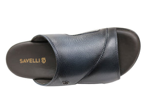 Savelli Banks Mens Comfortable Leather Slides Sandals Made In Brazil