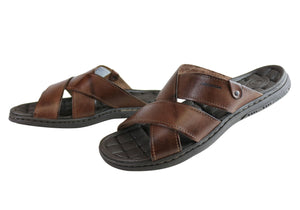 Pegada Belmain Mens Leather Cushioned Slide Sandals Made In Brazil