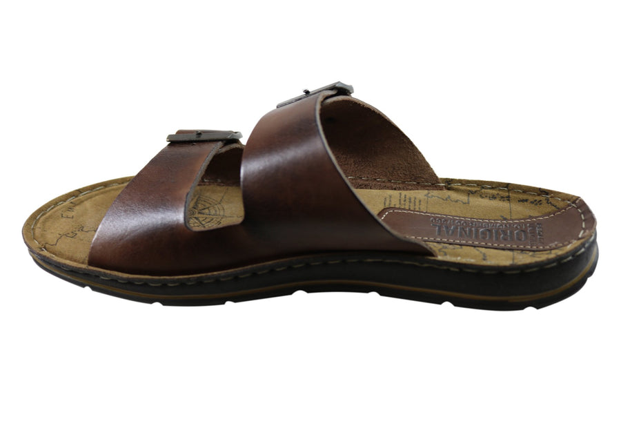 Pegada Lancester Mens Leather Comfortable Slide Sandals Made In Brazil