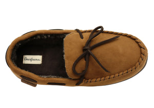 Dearfoams Mens Toby Microsuede Moccasin With Whipstitch & Tie Slippers