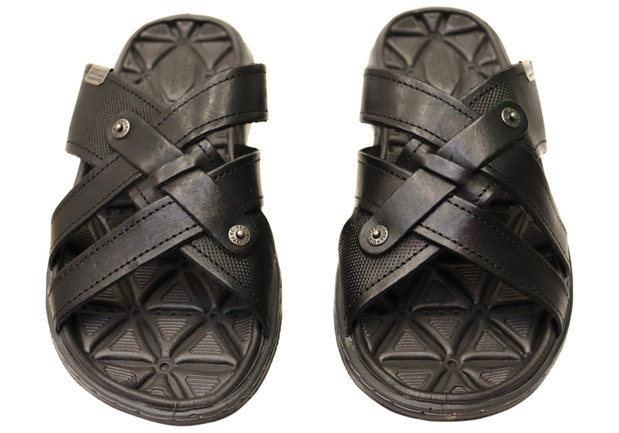 Pegada Carvo Mens Comfortable Leather Slides Sandals Made In Brazil