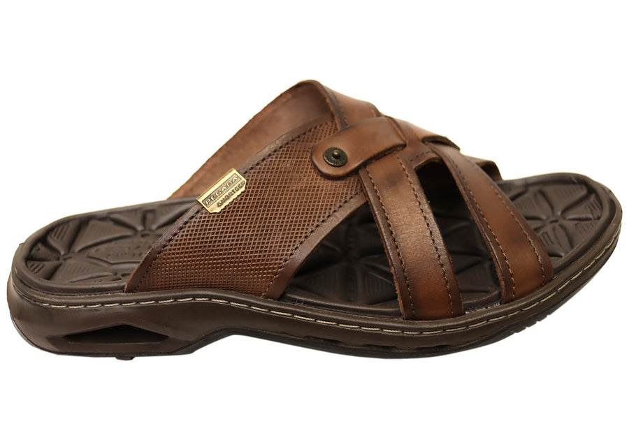 Pegada Carvo Mens Comfortable Leather Slides Sandals Made In Brazil