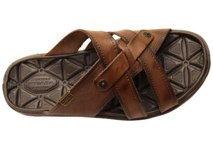 Pegada Carvo Mens Comfortable Leather Slides Sandals Made In Brazil