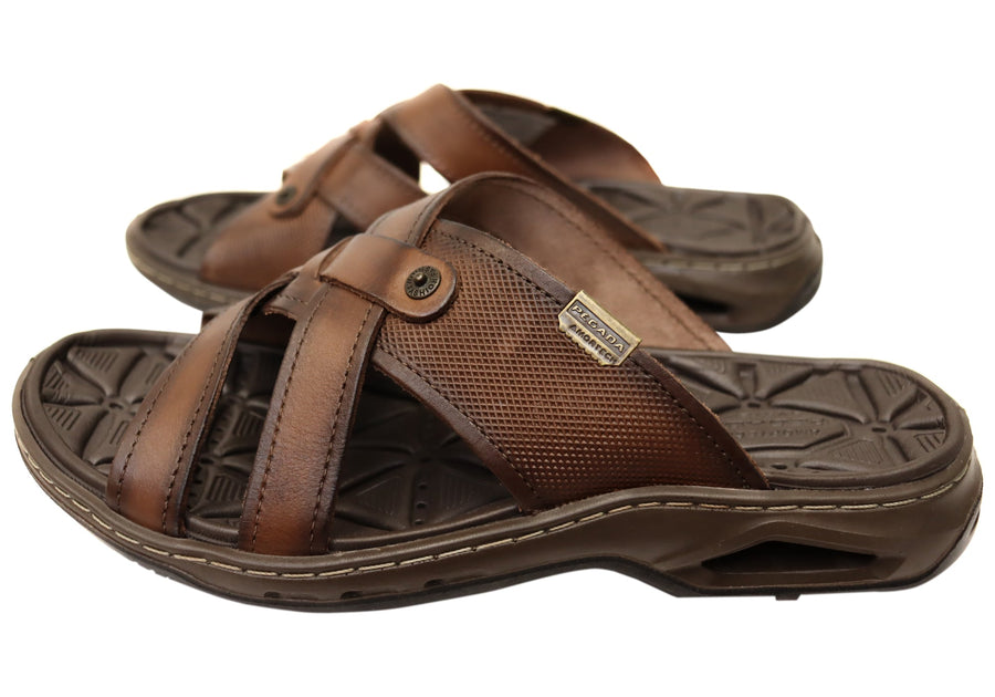 Pegada Carvo Mens Comfortable Leather Slides Sandals Made In Brazil