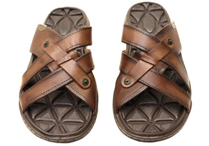 Pegada Carvo Mens Comfortable Leather Slides Sandals Made In Brazil