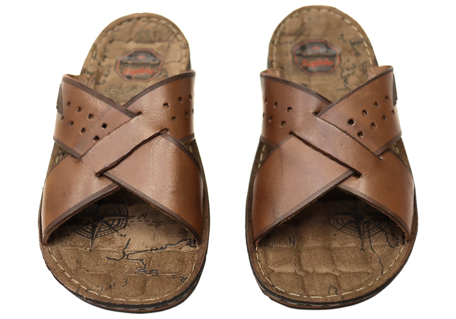 Pegada Dale Mens Comfortable Leather Slides Sandals Made In Brazil