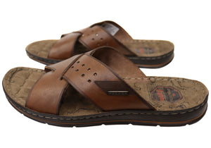 Pegada Dale Mens Comfortable Leather Slides Sandals Made In Brazil