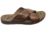 Pegada Dale Mens Comfortable Leather Slides Sandals Made In Brazil