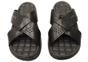 Pegada Perry Mens Comfortable Leather Slides Sandals Made In Brazil