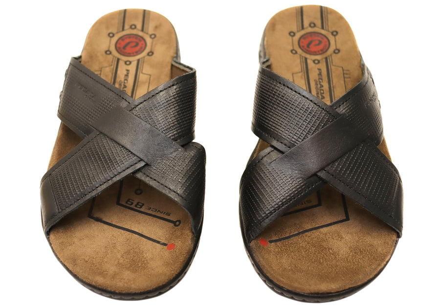 Pegada Hobbs Mens Comfortable Leather Slides Sandals Made In Brazil