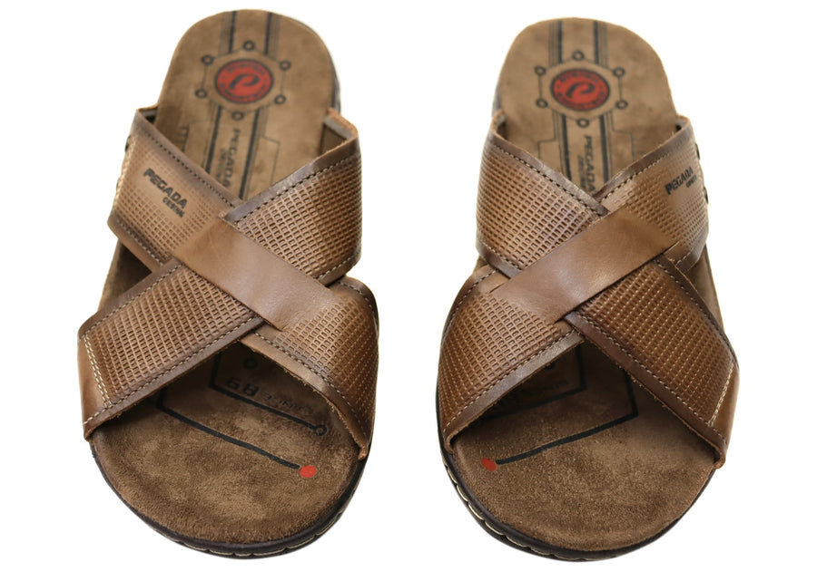 Pegada Hobbs Mens Comfortable Leather Slides Sandals Made In Brazil