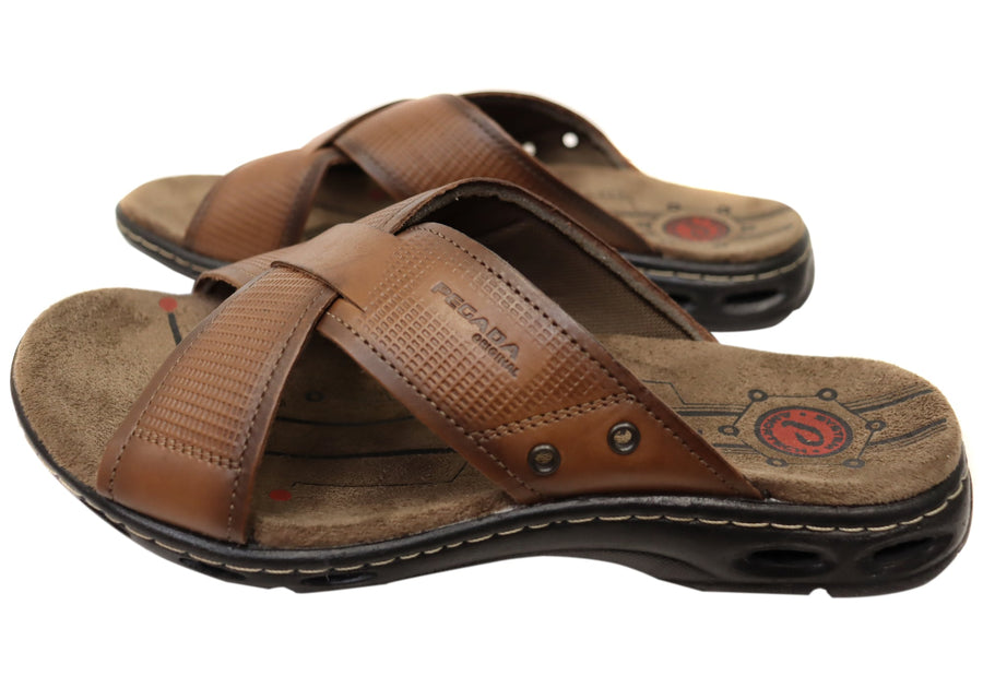 Pegada Hobbs Mens Comfortable Leather Slides Sandals Made In Brazil