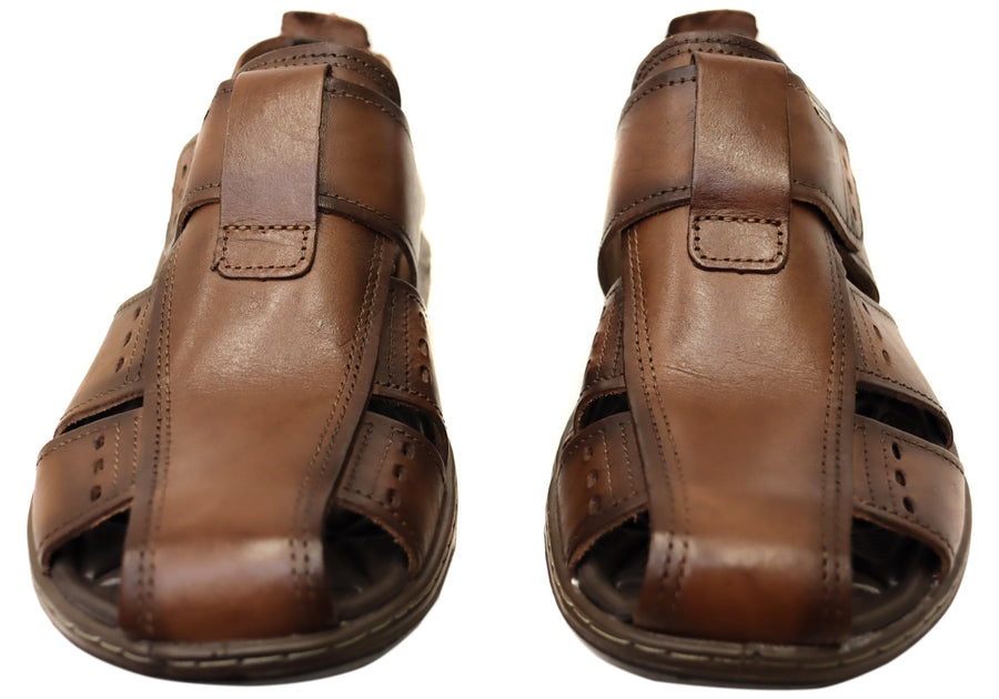 Pegada Grange Mens Leather Comfort Closed Toe Sandals Made In Brazil