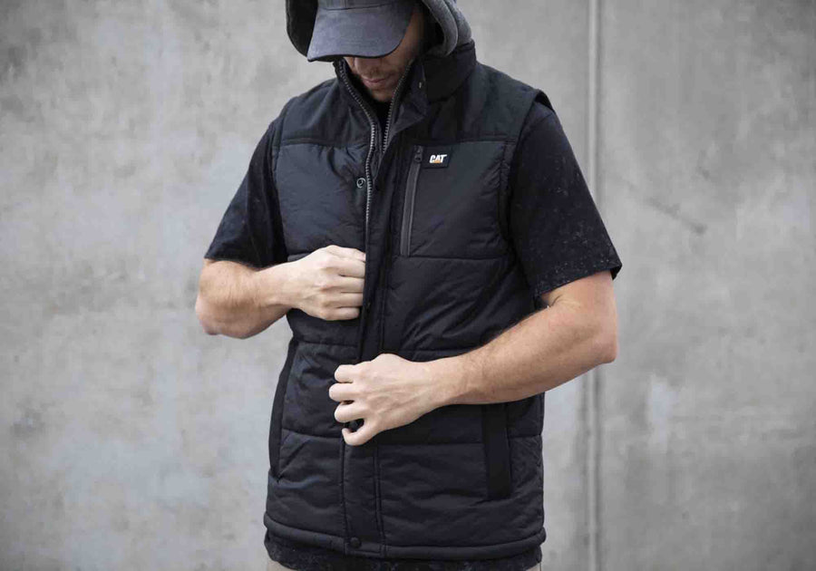 Caterpillar Mens Comfortable Durable Hooded Work Vest