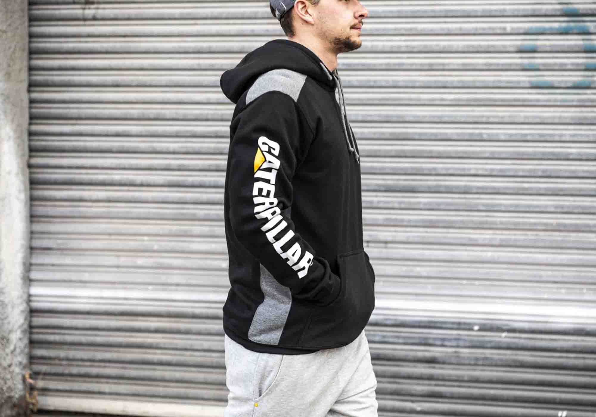 Caterpillar Mens Comfortable Versatile Logo Panel Hooded Sweat Shirt